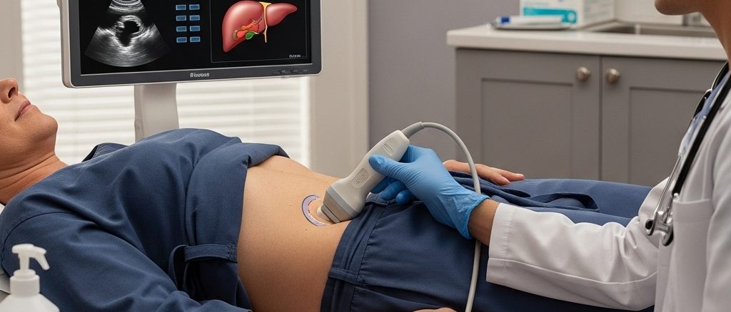 Medical fibro scan examination in progress.
