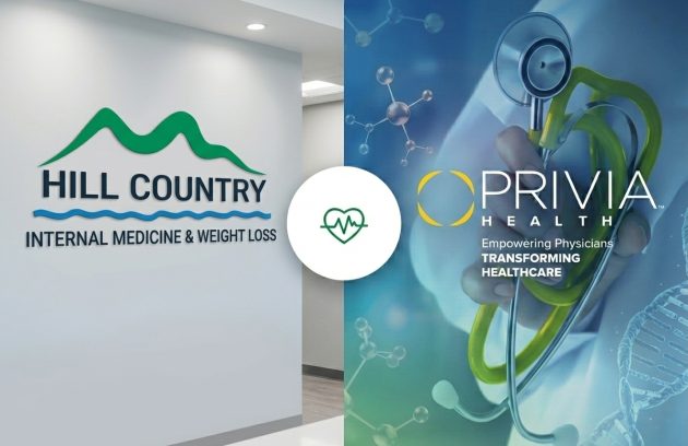 The Hill Country Internal Medicine and Weight Loss sign in the New Braunfels office, shown alongside the Privia Health logo