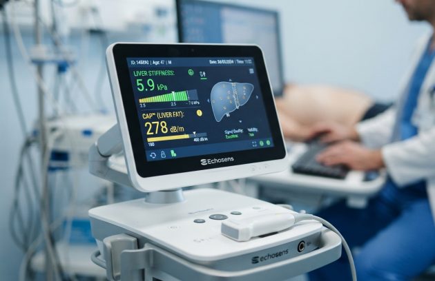 FibroScan Liver Health Assessment showing a non-invasive liver screening device used to evaluate liver stiffness and detect fatty liver disease early.