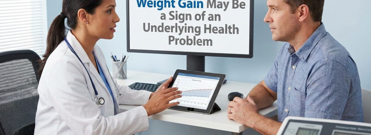 Doctor discussing unexplained weight gain and possible underlying health problems with a male patient