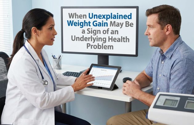 Doctor discussing unexplained weight gain and possible underlying health problems with a male patient