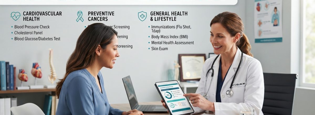 Common health screenings for adults discussed with a primary care doctor