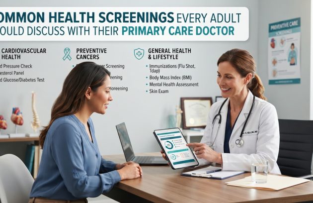 Common health screenings for adults discussed with a primary care doctor