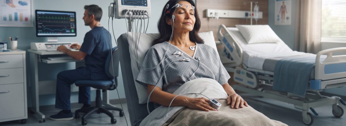 Clinical sleep evaluation using biometric monitoring and pulse oximetry to detect sleep apnea and disrupted breathing.